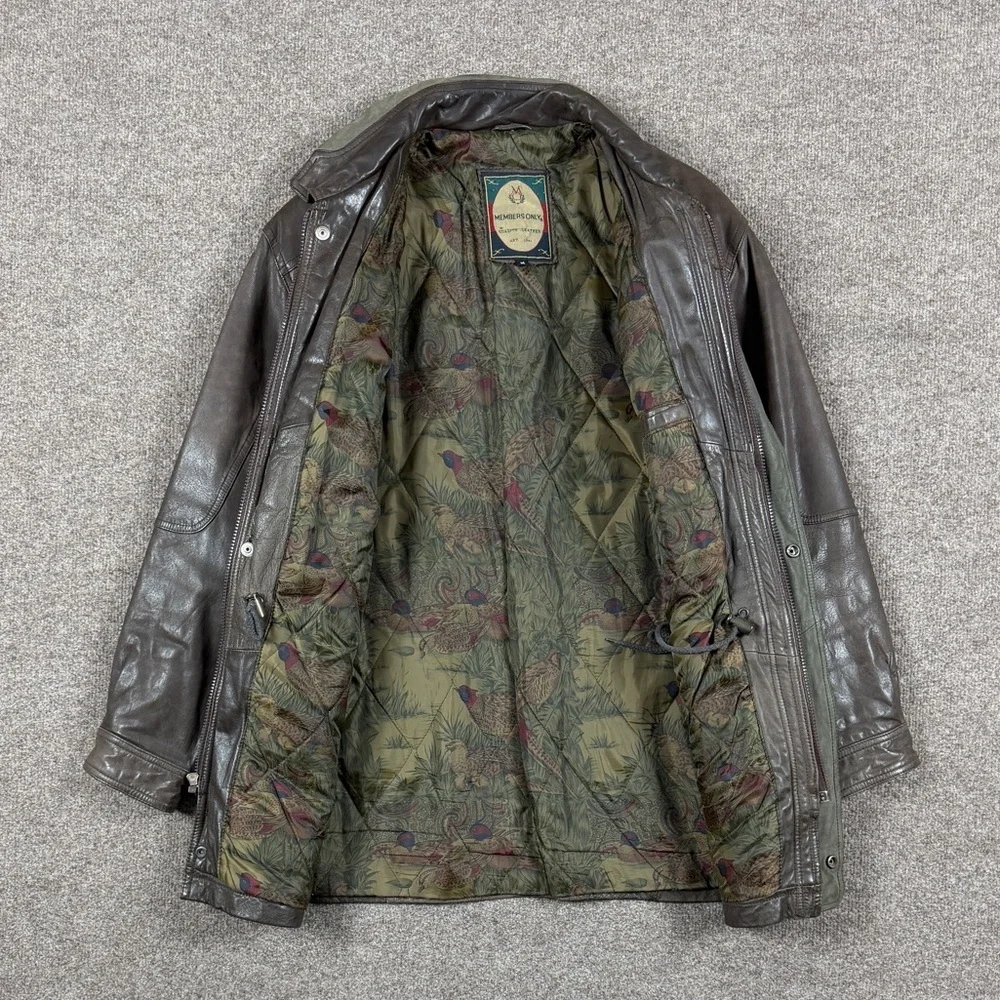 Vintage Members Only Brown Genuine Leather Full Zip Chore Hunting Jacket Men’s M - Picture 4 of 12